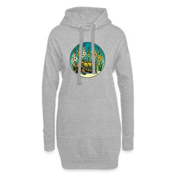Sonnenbeschienene Schildkröte im Blumenbeet - Hoodie-Kleid - Grau meliert - Vorne