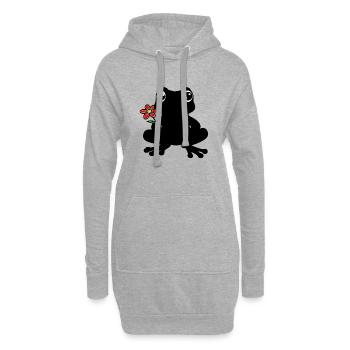 Frosch mit Blume- Schattenbild, Silhouette schwarz - Hoodie-Kleid - Grau meliert - Vorne