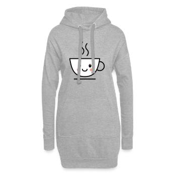 Kaffee, Tee oder Kakao Tasse mit kawaii Gesicht - Hoodie-Kleid - Grau meliert - Vorne
