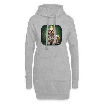 Welpe in Weihnachtsgirlande - Hoodie-Kleid - Grau meliert - Vorne
