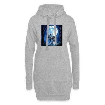 Loup et Fée Sous la Lune Bleue - Sweat-shirt à capuche long Femme - gris chiné - Devant