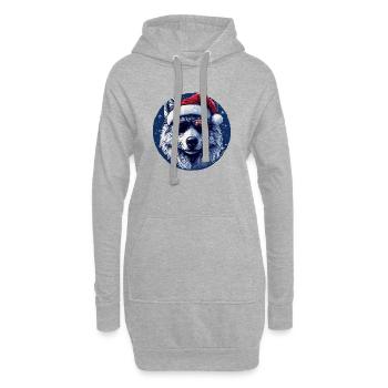 Loup avec chapeau de Noël et lunettes de soleil - Sweat-shirt à capuche long Femme - gris chiné - Devant