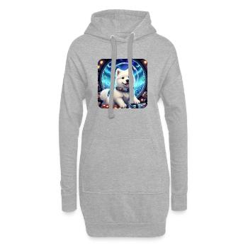 Kosmischer Welpe in der Weltraumblase - Hoodie-Kleid - Grau meliert - Vorne