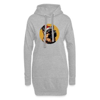 Weihnachtshund mit Santa-Hut und Sonnenbrille - Hoodie-Kleid - Grau meliert - Vorne