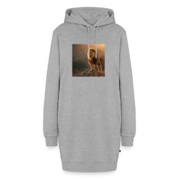 Löwenkönig – Majestätisch im Abendlicht - Hoodie-Kleid - Grau meliert - Vorne