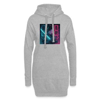 Cyber Samurai Girl Harajuku Y2K Anime Streetwear - Hoodie-Kleid - Grau meliert - Vorne
