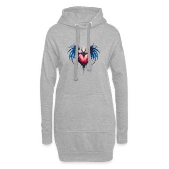 Cœur aux ailes de feu bleues - Sweat-shirt à capuche long Femme - gris chiné - Devant