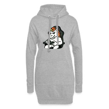 Gaming-Einhorn-Maskottchen im Gamer-Stuhl - Hoodie-Kleid - Grau meliert - Vorne