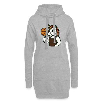 Einhorn-Basketball-Maskottchen mit Ballkontrolle - Hoodie-Kleid - Grau meliert - Vorne