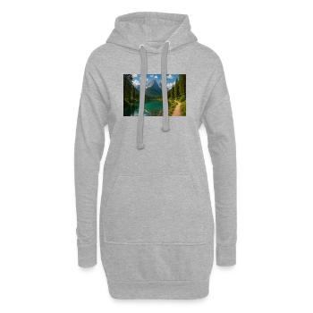 Sentier de lac de montagne dans la forêt - Sweat-shirt à capuche long Femme - gris chiné - Devant