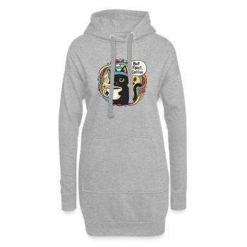 Kaffeezeit Katze mit Mütze - Hoodie-Kleid - Grau meliert - Vorne