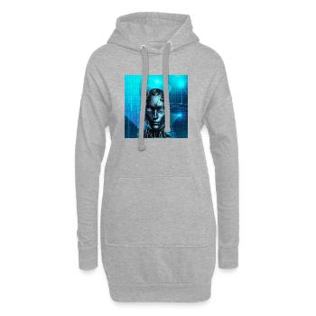 Robotergesicht - Hoodie-Kleid - Grau meliert - Vorne