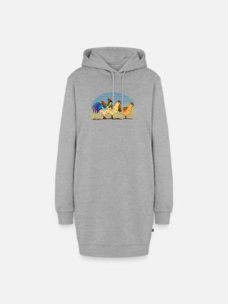 Hahn und Hühner - Hoodie-Kleid - Grau meliert