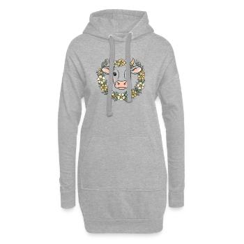 Kuh Blumenkranz Boho Frühling Vektor - Hoodie-Kleid - Grau meliert - Vorne