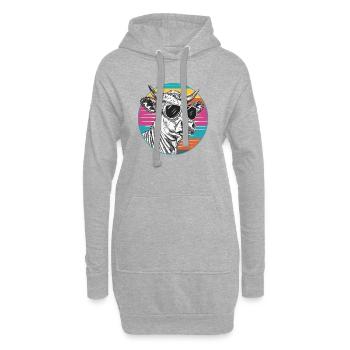 Kuh im Retro Neon-Look mit Sonnenbrille - Hoodie-Kleid - Grau meliert - Vorne