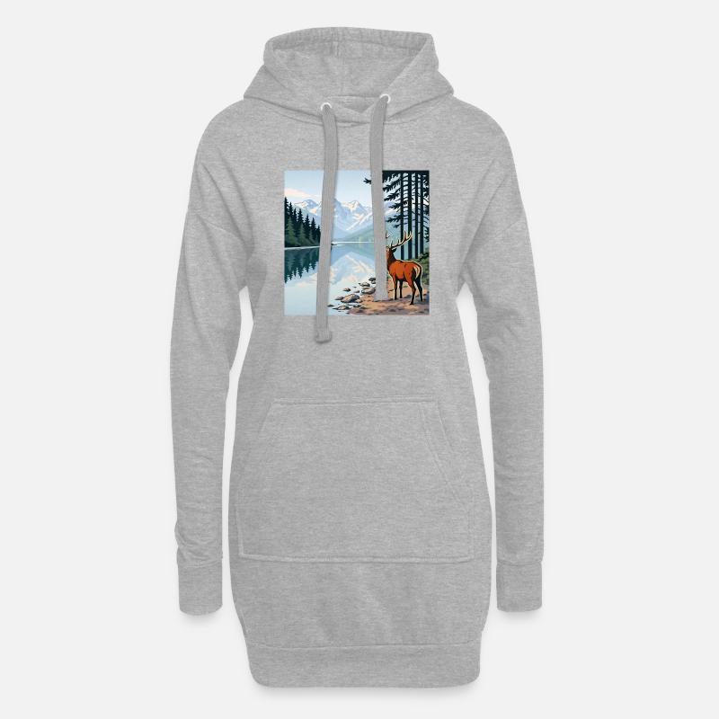 Hirsch am Bergsee - Hoodie-Kleid - Grau meliert