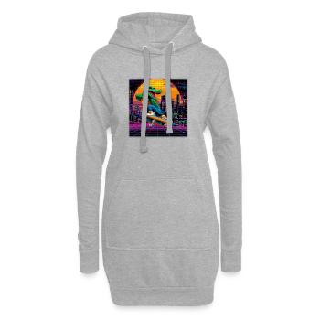 Skating Pixel Krokodil im Retro 80s Synthwave - Hoodie-Kleid - Grau meliert - Vorne