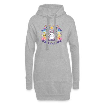 Fröhliches Bunny-Schaukel-Design - Hoodie-Kleid - Grau meliert - Vorne