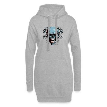 Nachtknochen-Schädel mit Fledermaus-Schatten - Hoodie-Kleid - Grau meliert - Vorne