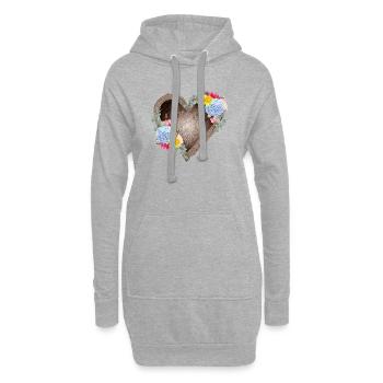 Herzförmiges Vogelnest mit Frühlingsblüten - Hoodie-Kleid - Grau meliert - Vorne