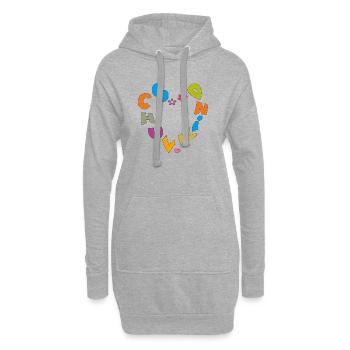 Schulkind mit bunten Buchstaben Herz und Blumen - Hoodie-Kleid - Grau meliert - Vorne