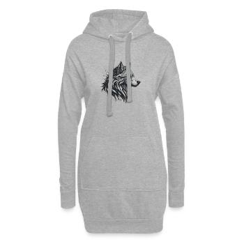 Geometrischer Schwarzer Wolf - Hoodie-Kleid - Grau meliert - Vorne