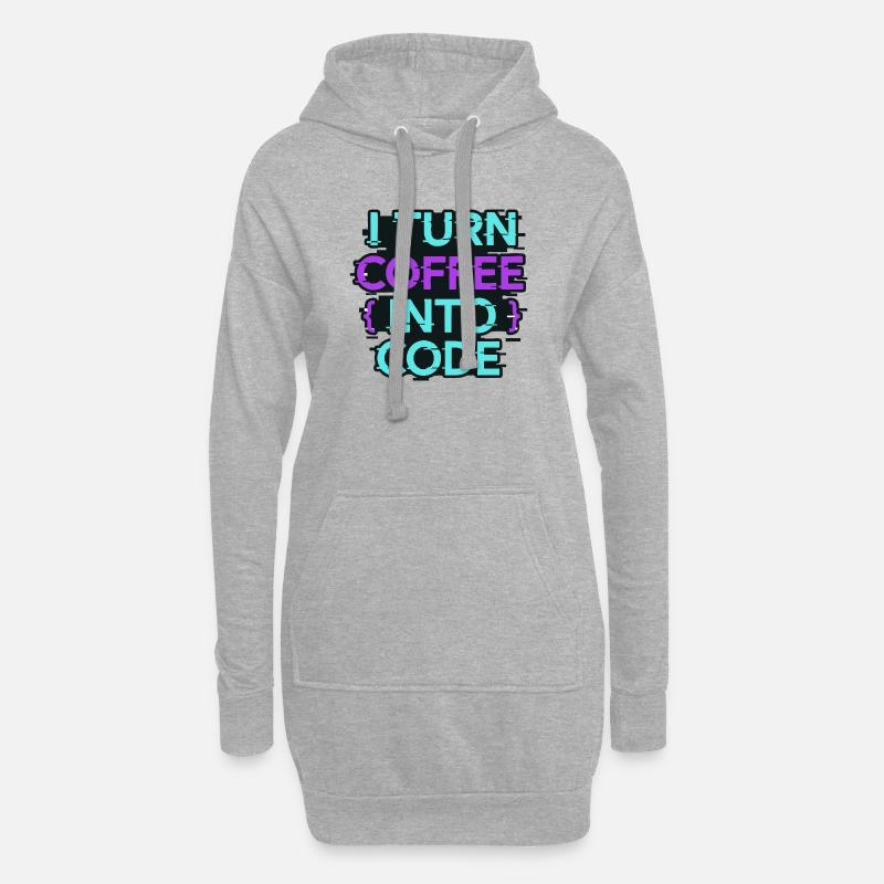 Je transforme le café en code - Sweat-shirt à capuche long Femme - gris chiné