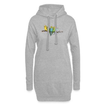 Famille colorée de perruches ondulées sur la branche - Sweat-shirt à capuche long Femme - gris chiné - Devant