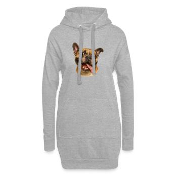Fröhlicher Hundekopf mit Zunge - Hoodie-Kleid - Grau meliert - Vorne