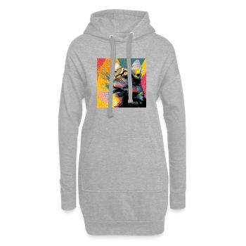 Lebendiges Popkatzenporträt - Hoodie-Kleid - Grau meliert - Vorne
