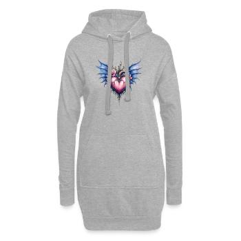 Gotisches, florales geflügeltes Herz - Hoodie-Kleid - Grau meliert - Vorne