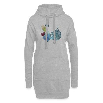 Herznote-Horn mit bunten Herzen - Hoodie-Kleid - Grau meliert - Vorne