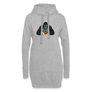 Cooler Gorilla mit Gemüseplatte Affe Motiv - Hoodie-Kleid - Grau meliert - Vorne