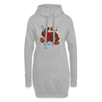 Schokoladen-Osterhase mit bunten Ostereiern  - Hoodie-Kleid - Grau meliert - Vorne