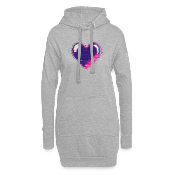 Glitchherz Neon Pixel Liebe Nerd - Hoodie-Kleid - Grau meliert - Vorne