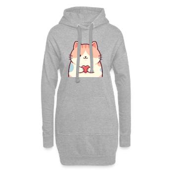Chat animé au cœur de chaton câlin - Sweat-shirt à capuche long Femme - gris chiné - Devant