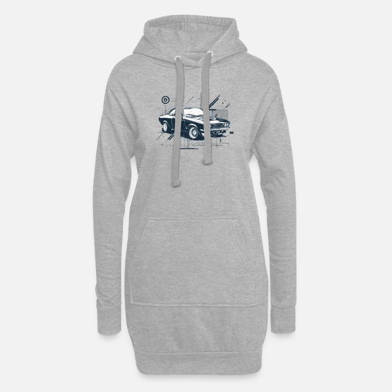 Oldtimer-Bauplan, 1970er Auto, europäisches Auto - Hoodie-Kleid - Grau meliert