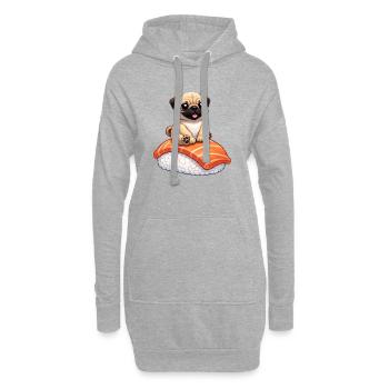 Süßer Mops mit Sushi Japanisches Essen - Hoodie-Kleid - Grau meliert - Vorne