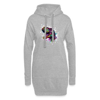 Bunter Dino-Splatter - Hoodie-Kleid - Grau meliert - Vorne