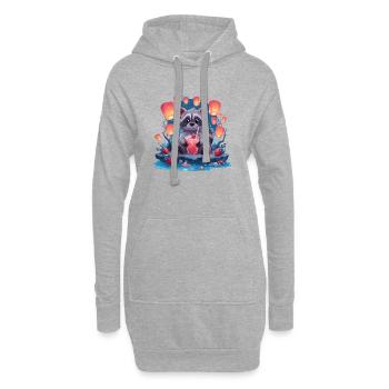 Nacht Waschbär Laternenlimonade - Hoodie-Kleid - Grau meliert - Vorne
