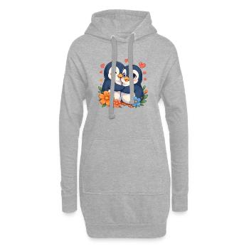Duo amoureux des pingouins câlins - Sweat-shirt à capuche long Femme - gris chiné - Devant