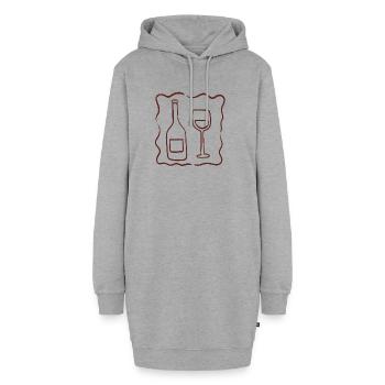 Weinflaschen- und Glas-Skizze - Hoodie-Kleid - Grau meliert - Vorne