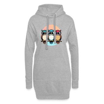 Drei coole Eulen mit Sonnenbrille bunt Eulen Motiv - Hoodie-Kleid - Grau meliert - Vorne