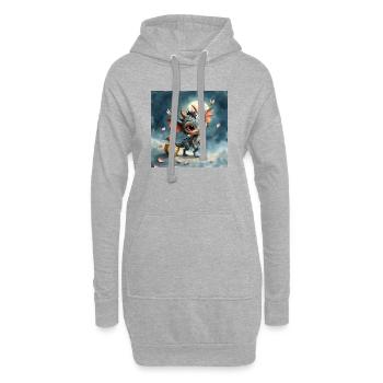 Nachtbaby-Drache mit Uhr - Hoodie-Kleid - Grau meliert - Vorne