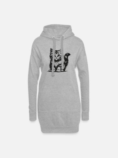 Black cat in pencil drawing - Hoodie Dress - heather grey
