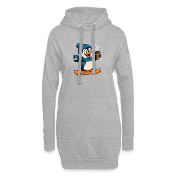 Schneepinguin mit Kaffee und Schal - Hoodie-Kleid - Grau meliert - Vorne