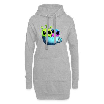 Kleines Alien-Paar in der Teetasse - Hoodie-Kleid - Grau meliert - Vorne
