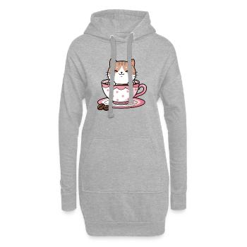 Gemütliche Katze in rosa Teetasse - Hoodie-Kleid - Grau meliert - Vorne