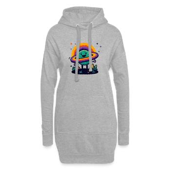 Bunter Planet mit Ring - Hoodie-Kleid - Grau meliert - Vorne