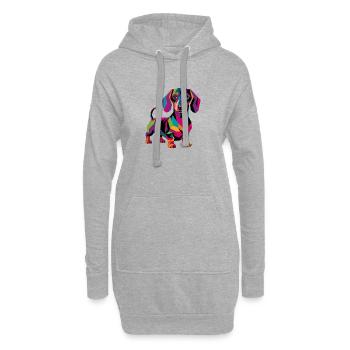 Farbenfroher geometrischer Dackelhund - Hoodie-Kleid - Grau meliert - Vorne